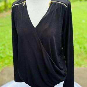 INC International Concepts Black Wrap Long Sleeve Blouse